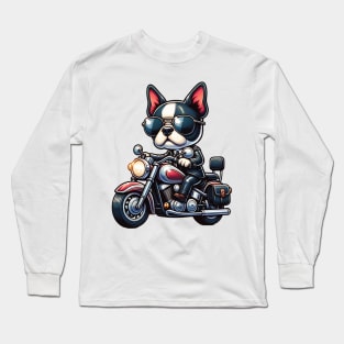 Boston Terrier Riding A Motorcycle Long Sleeve T-Shirt